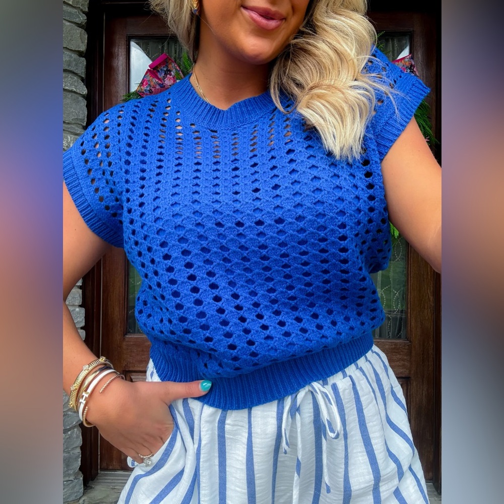 ELLA OPEN KNIT (COBALT) TOP - SADIE & SAGE